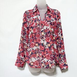 Express The Portofino Shirt Womens S Pink Floral Sheer Lightweight Long Sleeve